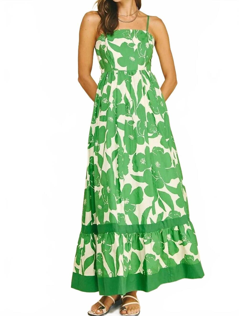 NEW PINCH floral tiered maxi dress in green
